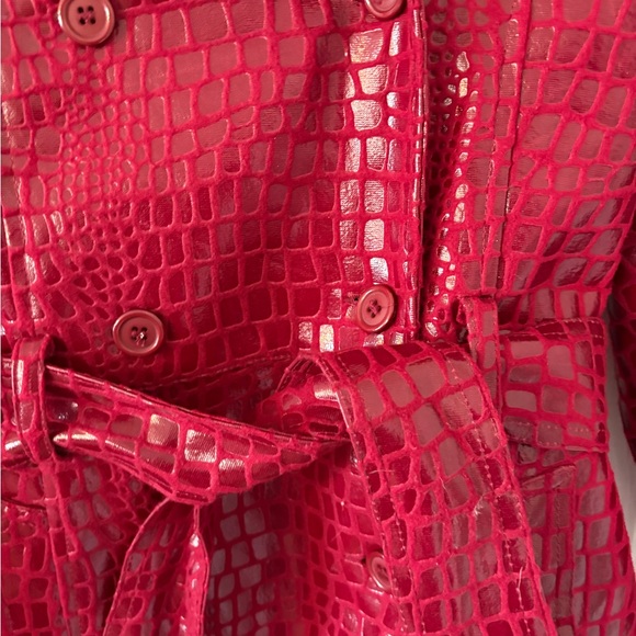 Selene Sport Red Croc Embossed Belted Jacket S | Faux Leather Trench Style - Picture 3 of 8